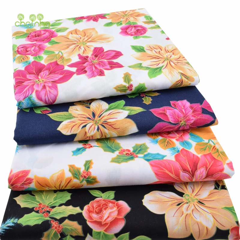 Однотонная хлопковая ткань с принтом поплин для лоскутного шитья цветочный