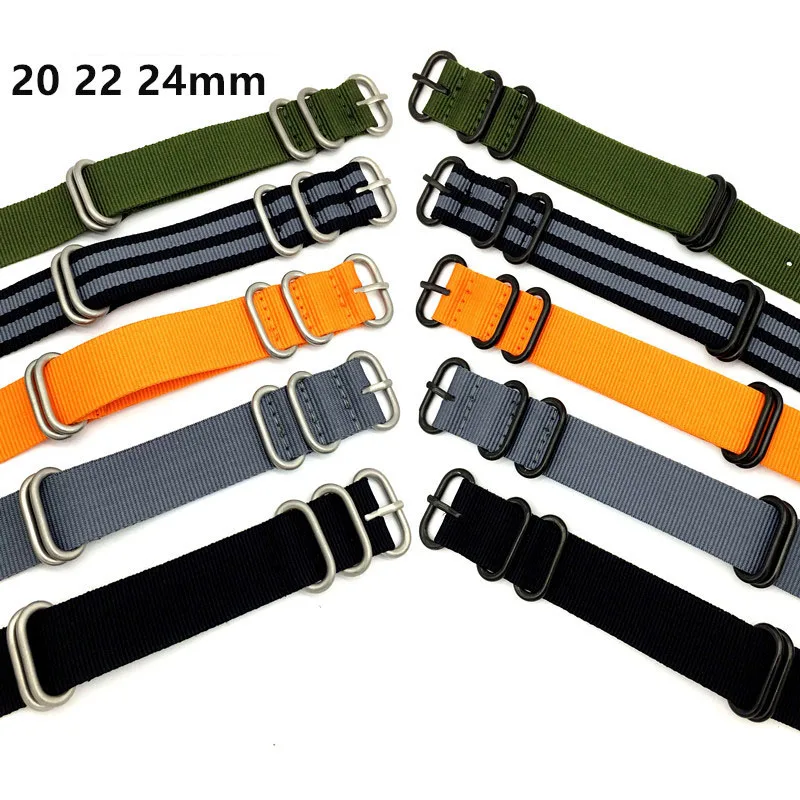 

High Quality Men Women Nylon Zulu Watch Band Strap Nato With Pin Buckles 20mm 22mm 24mm Black White Red Yellow