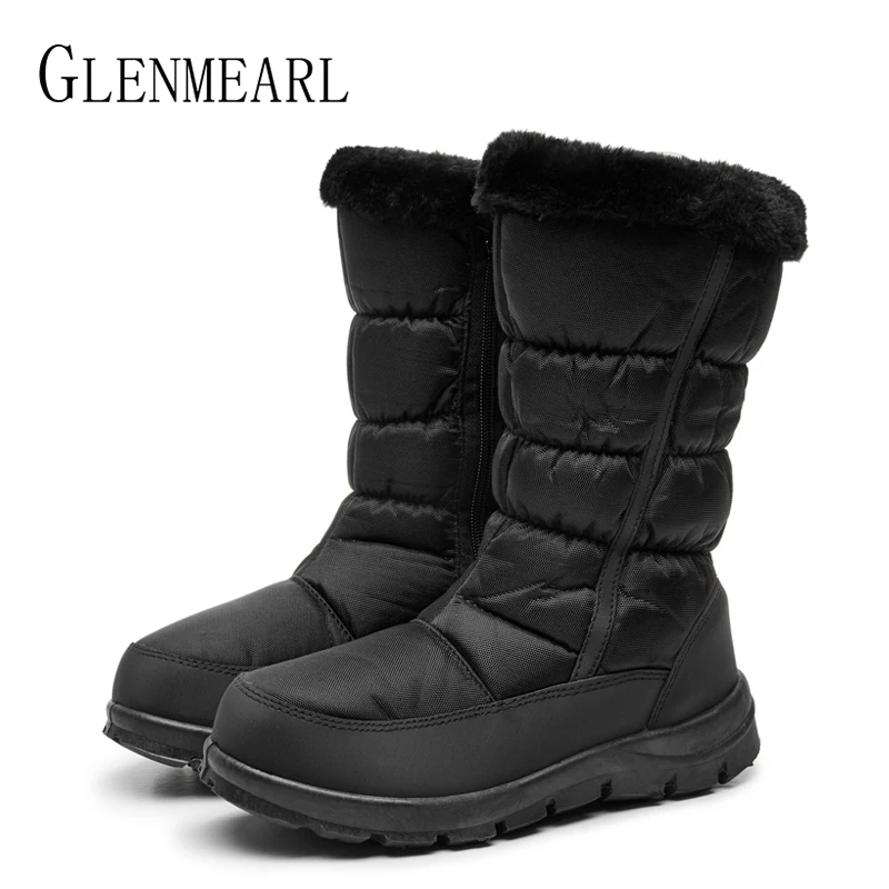 

Women Snow Boots Winter Shoes Warm Plarform High Boots Woman Waterproof Black Plush Female Shoes Zipper Plus Size Ladies Shoes D