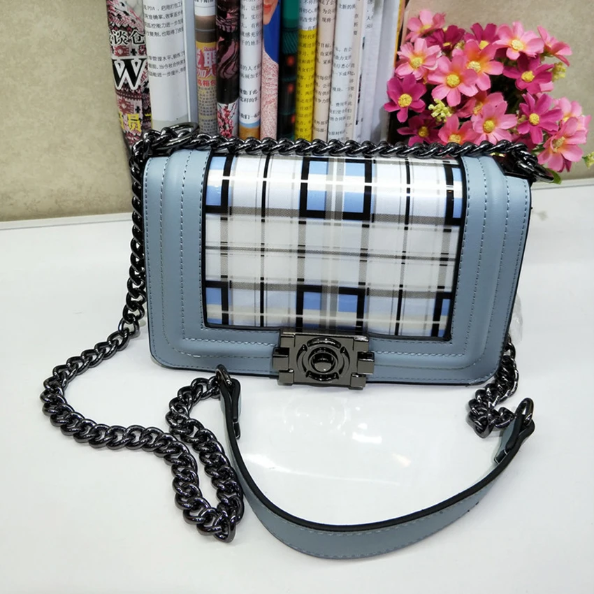 

HOW.R.U Clear PVC Plaid Crossbody Bags for Women Summer Small Chain Messenger Bags Ladies Handbags Women Fashion Bags 2019