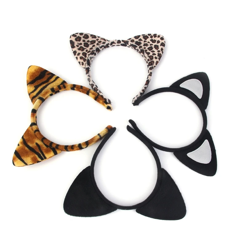 Мода для маленьких девочек плюшевый тигр Leopard Cat Ear головная повязка для волос группа Косплэй вечерние фантазии W15