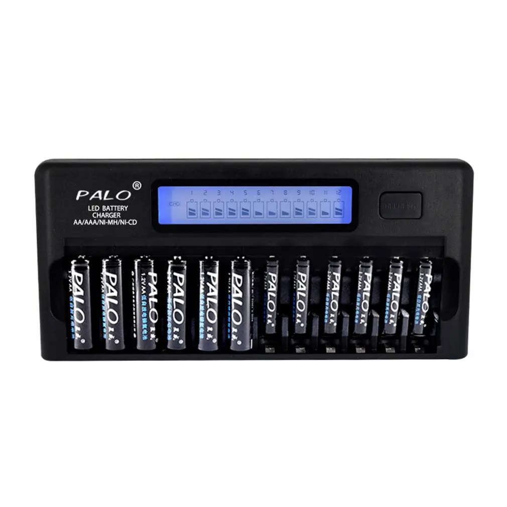 

PALO 12 Slots AA AAA Battery Charger Auto Off Smart LCD Display Fast Rechargeable Battery Charger For Ni-MH Ni-CD