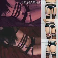 В стиле 90-х Готический рабства подвязки Kawaii привязного ремня розовый цветок бантом чулок на упругих ног жгут Фетиш Нижнее Бельё для девочек P0064