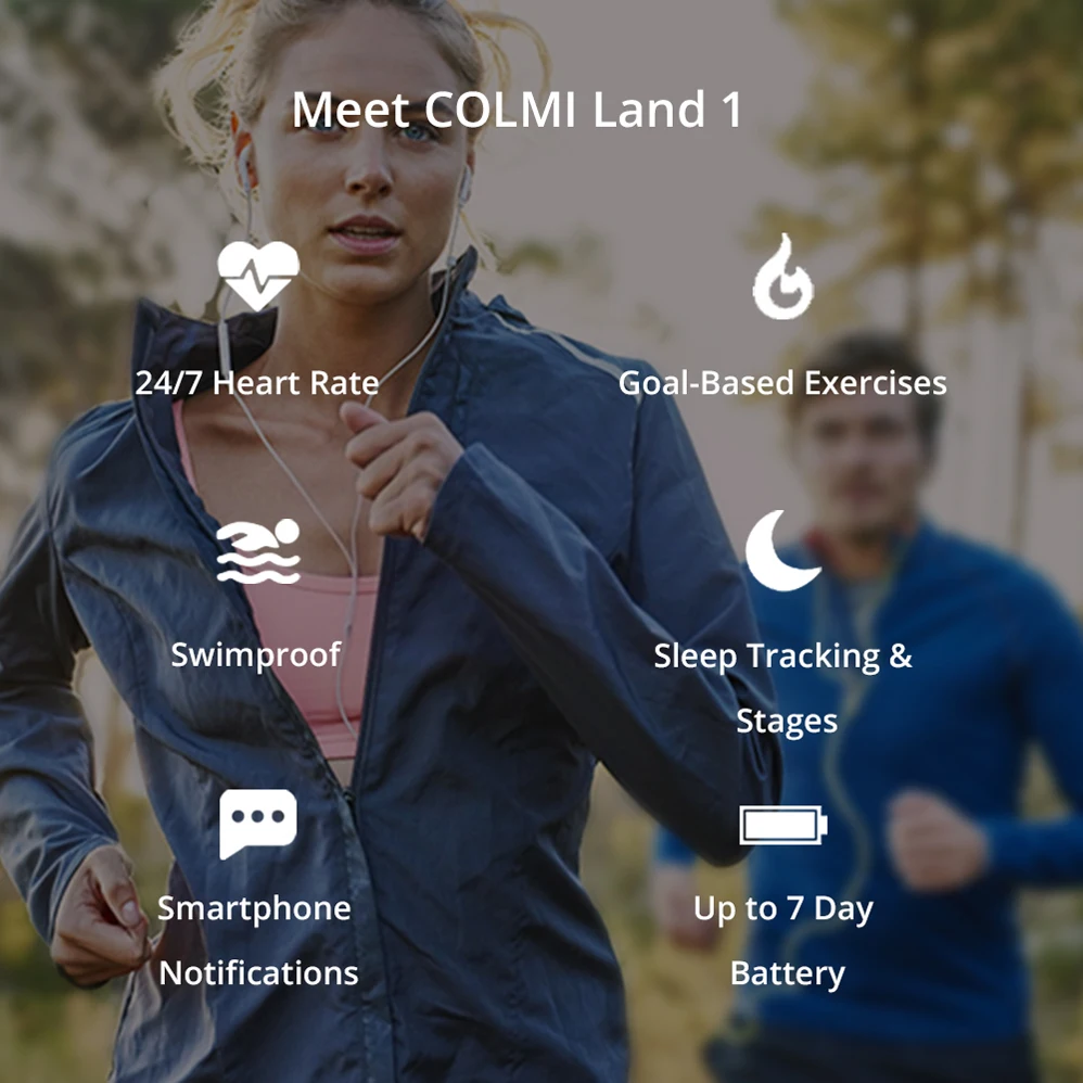 COLMI Land 1 полный сенсорный экран IP68 Водонепроницаемые Смарт-часы Поддержка нескольких спортивных режимов мониторинг сердечного ритма для мужчин и женщин