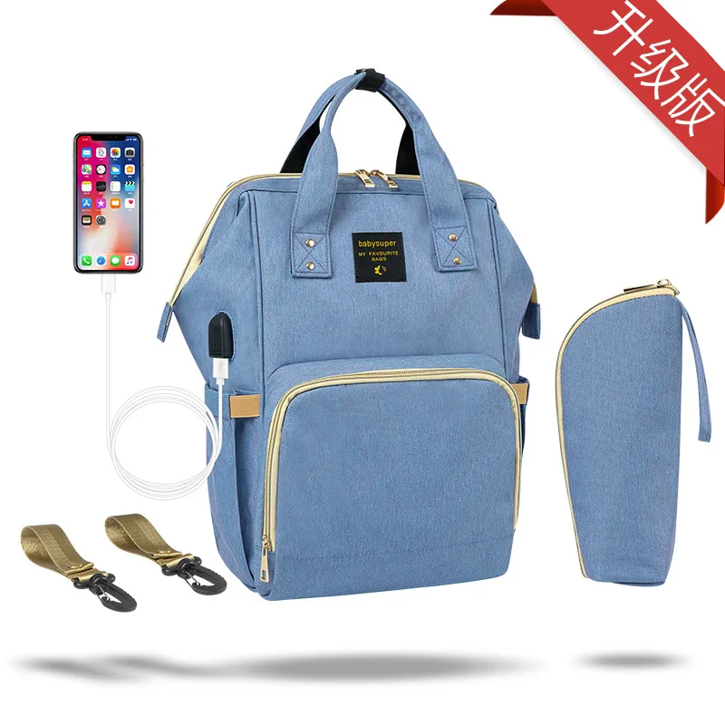 blue purple Модная сумка для мам с USB многофункциональная сумка для подгузников рюкзак пеленка Детская сумка с лямками для коляски для ухода за ребенком - Цвет: blue purple