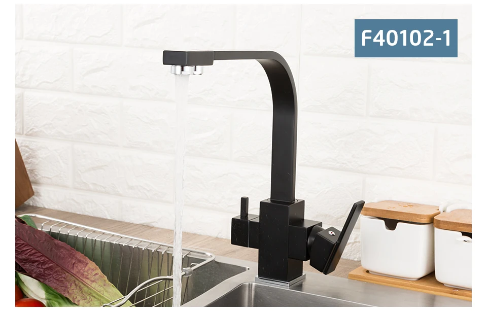 Frap Kitchen Faucets 360 Degree Rotation Black Square Water Filter Tap Water Faucet Solid Brass Kitchen Sink Water Mixer Y40102
