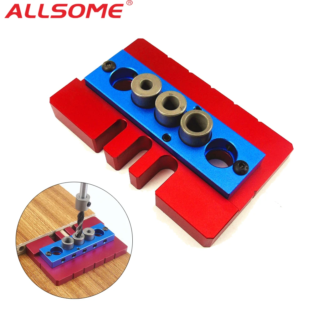 

ALLSOME Aluminium alloy Dowelling Jig Dowel Wood Working Drilling Hole Jig Tools for Woodworking Log Tenon Punch Locator