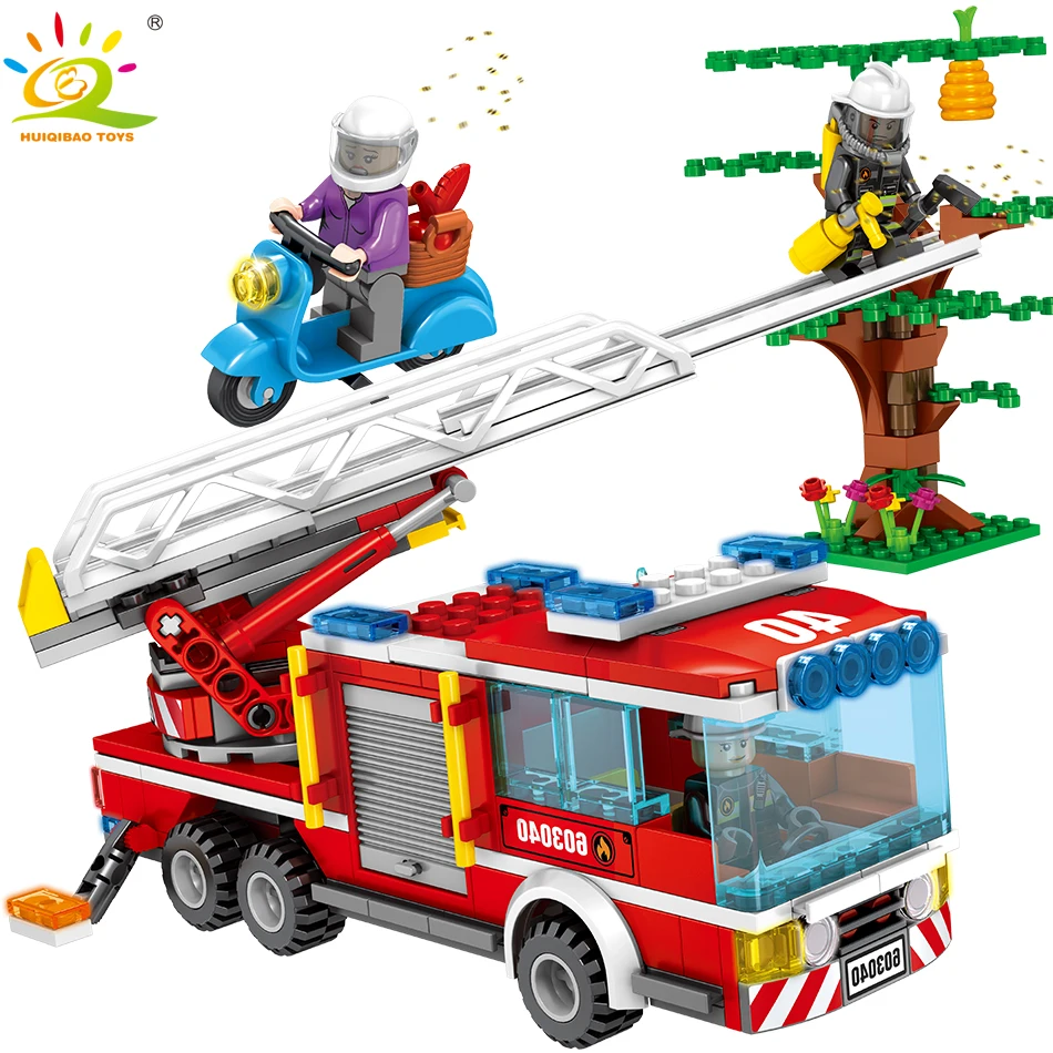 

330pcs Fire fighting Ladder Truck Building Blocks legorreta City Car with Firemen figures Brick Educational Toys for Children