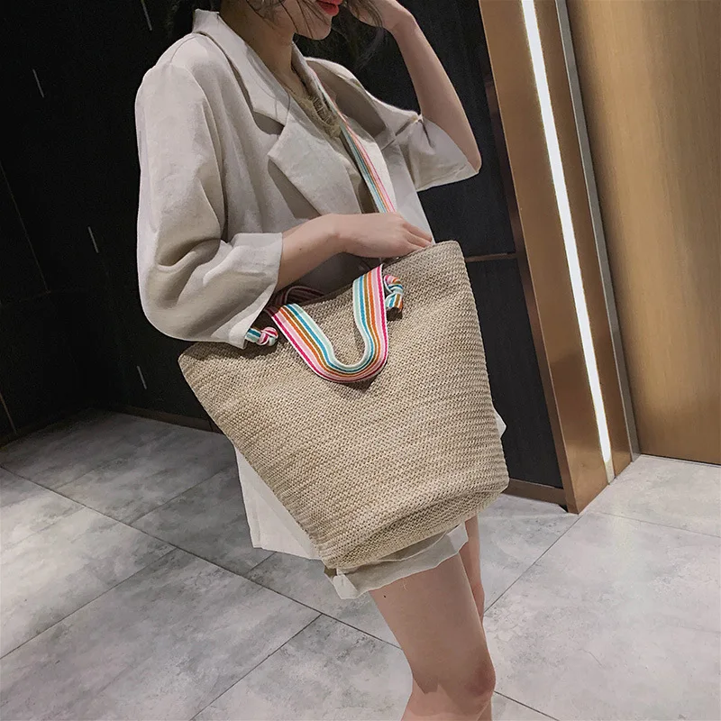 

Female Straw Beach Bag Crossbody Tote Bags Women 2019 Summer Wicker Designer Handbags Ladies Bucket Shoulder Messenger Bag Sac A