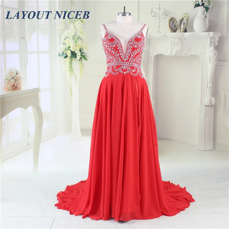 

Silver Beading Rhinestone Red Prom Dresses 2019 Evening Gowns Party Dress vestidos de fiesta de noche largos elegantes de gala