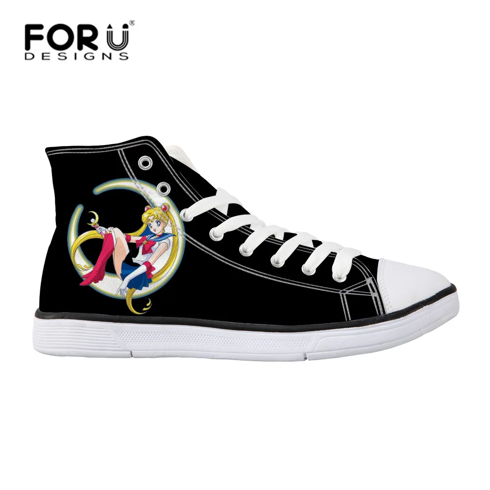 

FORUDESIGNS Sailor Moon Women High Top Canvas Shoes Fashion Women Vulcanized Shoes Lace-up Casual Black Shoes Woman Sneakers