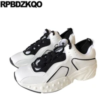 Плоские Толстая подошва Muffin черное и белое дизайнер весна осень кроссовки лифт криперы обувь на платформе женщин кросовки зашнуровать отправка капель европейская весенняя последние Мода красивая