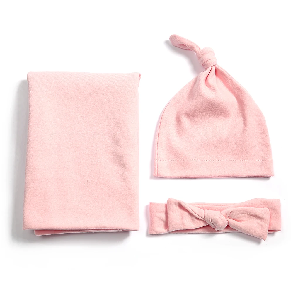 Хлопковая детская Пеленка из Джерси, одеяло для новорожденных, шапка с узлом для маленьких мальчиков и девочек
