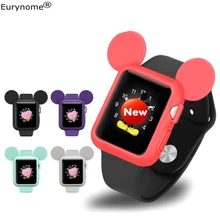 Для Apple Watch Series 1 2 3 Бампер Мягкий силиконовый защитный чехол милый мультфильм мышь уши красочный чехол 42 мм 38 мм 38 42 мм