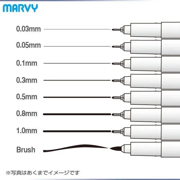 8 шт. Marvy 4600 иглы эскиз тонкая грань ручка 0,03 0,05 0,1 0,3 0,5 0,8 1,0 мм и щетка
