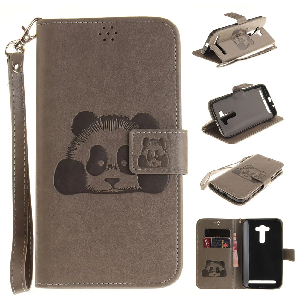 Panda Pattern Embossing Holster PU Leather Wallet Protective Mobile Phone Cases For Asus Zenfone 2 Laser ZE551KL Case Flip Cover | Мобильные