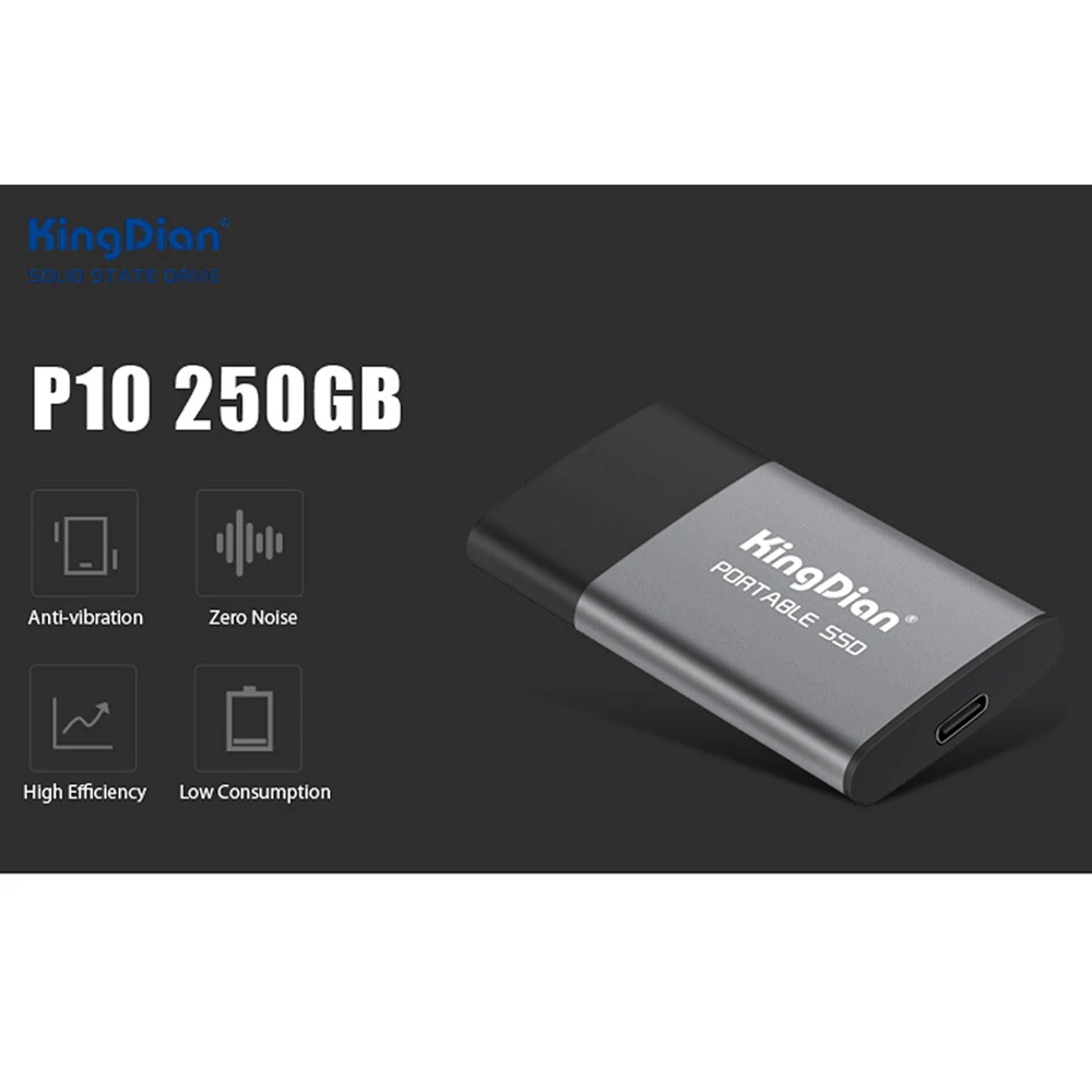 KingDian P10 портативный SSD USB 3,0 к адаптеру type-C 250 ГБ/500 Гб внешний твердотельный накопитель для компьютер ноутбук ПК телефон