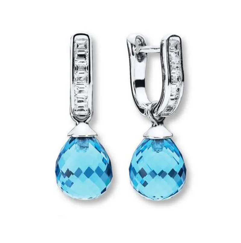 

Frosted Droplet Earrings Sky Blue Crystal Stud Earring Authentic 925 sterling silver earrings for women Fine Jewelry wholesale