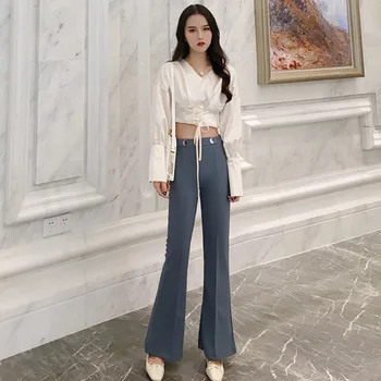 

Sale autumn new straight micro-pants female trousers Slim was thinelegant pants stripes high waist stretch OL pants women pants