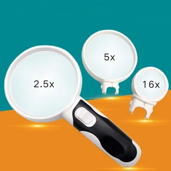 

2 LED Light 2.5X 5X 16X Magnifier Lens Handheld Mini Microscope Reading Jewelry Magnifier Detachable Handheld Magnifier