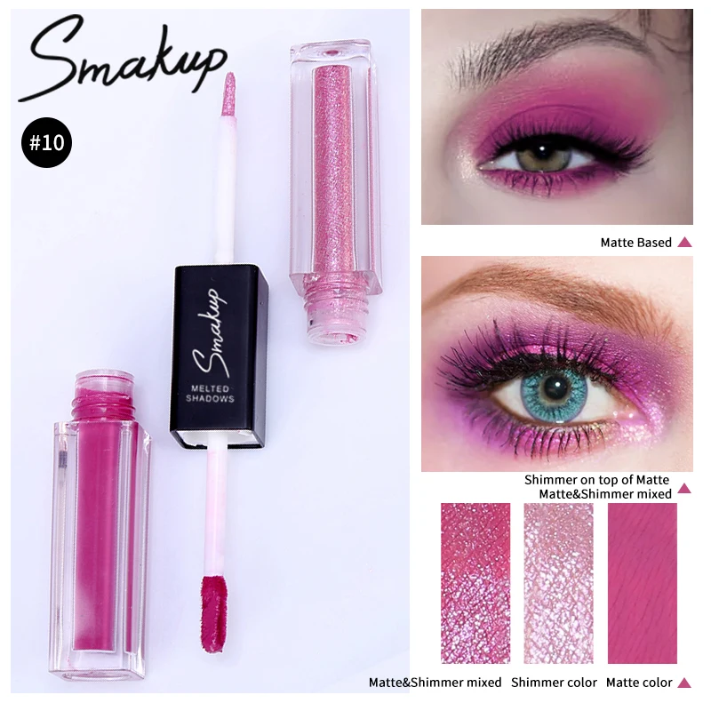 SMAKUP Double Liquid Eye Shadow Brightening Eye Shadow Longlasting Matte Shimmer Eye Shadow Diamond Pearlescent Eye Makeup TSLM1