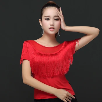 

Latin Dance Top For Women Sexy Costumes Short Sleeve Tassel Ballroom Latin Clothing Female Adult Professional Latin Suit DN1445
