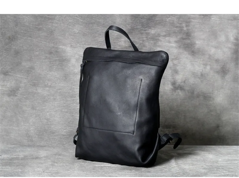 PNDME high quality fashion cowhide men's women's backpack casual simple daily light genuine leather black travel laptop bagpack