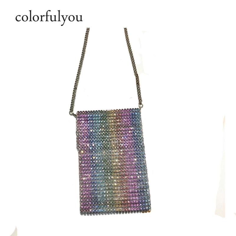 Shining Rhinestone Phone Shoulder Bag Colorful Soft Mini Phone Bags