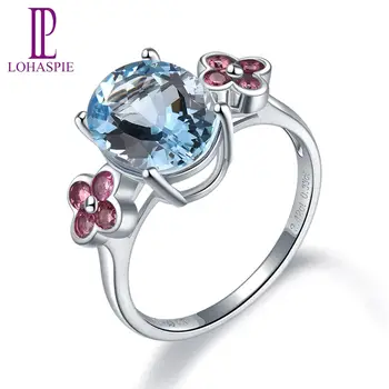 

LP Natural Gemstone Aquamarine 2.75 Carat Rhodolite Garnet Solid 18k White Gold Vintage Wedding Rings For Women Fine Jewelry