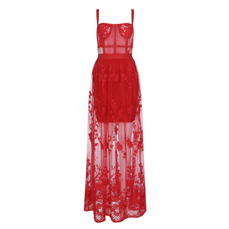 

HIGH QUALITY Newest 2019 Designer Party Dress Women's Spaghetti Strap Gauze Embroidery Dress
