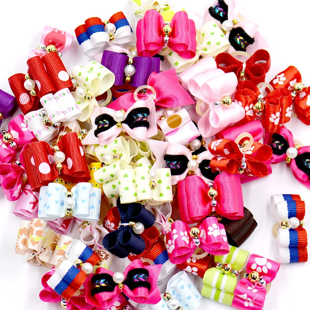 

20/50/100pcs /set Dog hair accessories pet dog hair bows pet hair flower dog hair elastic bands cat decoration bows random