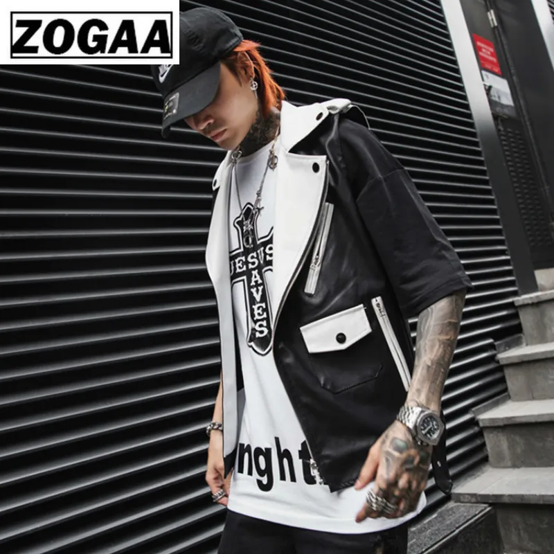 ZOGGA 2019 Men Spring Vests Night Club Rock Punk Locomotive Rivet Leather Vest Solid Black Sleeveless Men Vest with Pattern ZOGGA 2019 Men Spring Vests Night Club Rock Punk Locomotive Rivet Leather Vest Solid Black Sleeveless Men Vest with Pattern