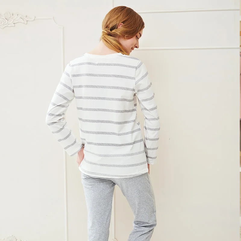 Брендовые Хлопко Пижамы Полосатый Повседневный Домашний Костюм Ночнушка