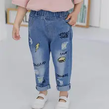 Мягкая детская одежда для отдыха с вышивкой и рисунками джинсы с дырками для мальчиков узкие брюки весенние детские повседневные Леггинсы джинсовые брюки для малышей