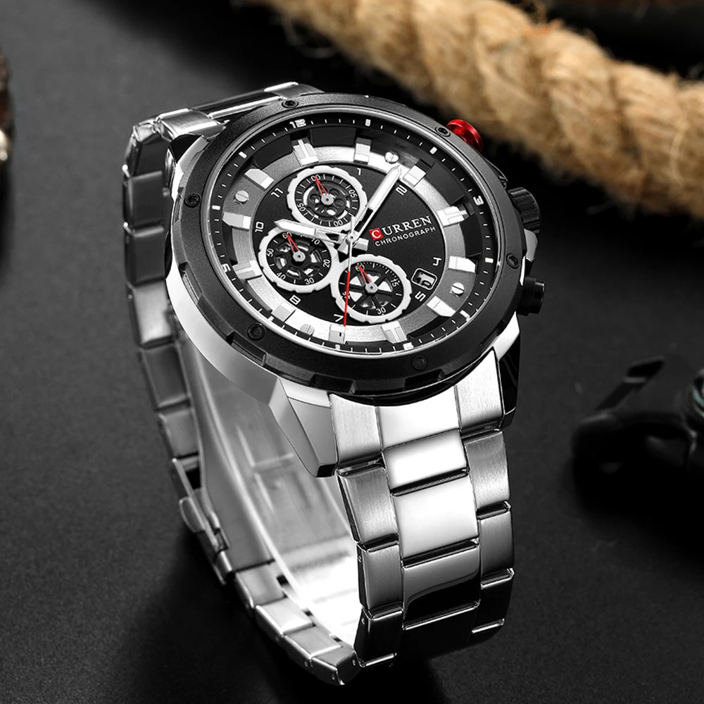  CURREN Fashion Men Stainless Steel Analog Quartz Wrist Watch Military Sport Men's Watches Male Busi