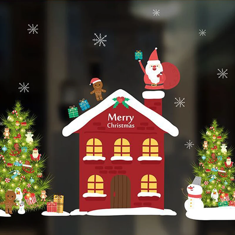 2019 Christmas Wall Stickers Window Glass Festival Decals Santa Murals New Year Christmas Decorations for Home