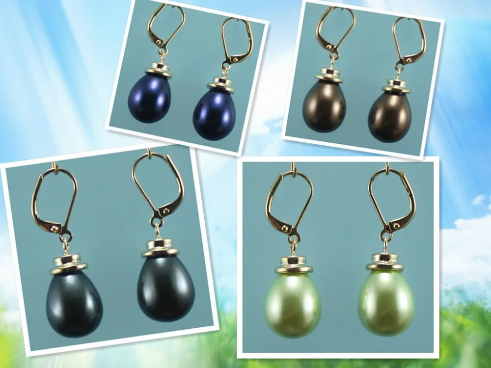 Hot sell &gt4 color! Wholesale simple &amp pure 12*16mm green/black/blue/brown shell pearl Natural Stone earrings fashional jewelry |
