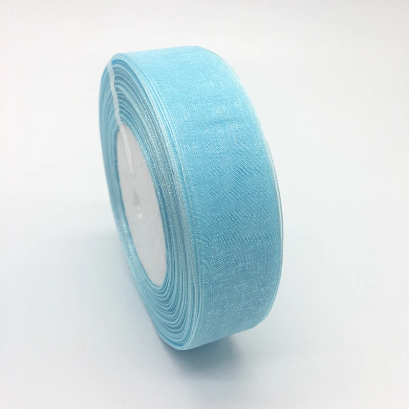 Light blue 5 ярдов/партия(" 25 мм в ширину) лента из органзы бант волосы Свадебные Рождественские украшения кружева для ремесла 27 цветов - Цвет: Light blue