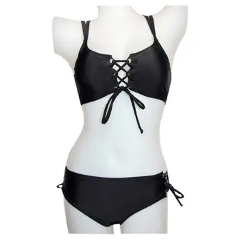 

Black Bikini Split Swimsuit Sexy women's Rope Split Bikini Swimsuit 2019 Push Up Sexy Female Swimsuit Brazil Thong Swimsuit