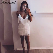 NATTEMAID Vestidos Verano летние платья Белый Черный повседневное пикантные Клубные платье с кисточками для женщин спинки V образным вырезо