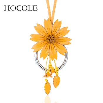 

HOCOLE 2018 New Choker Bright Big Flower Necklace & Pendants Leather Flower Statement Necklace Collier Jewelry Gift For Women