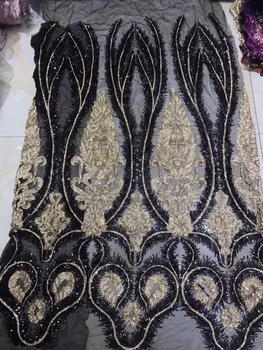

NEW African Lace Fabric, French Sequins Net Lace Noble Gold Sequins Fabrics High Quality African Black Tulle Sequins Lace Fabric
