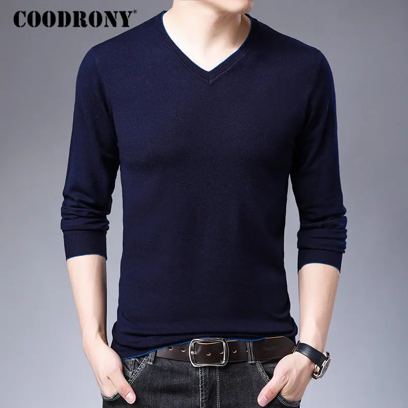 Бренд COODRONY, мужской свитер, вязанный мужской свитер, Модный повседневный пуловер с v-образным вырезом, Мужская Осенняя зимняя теплая хлопковая шерсть, Свитера 91039