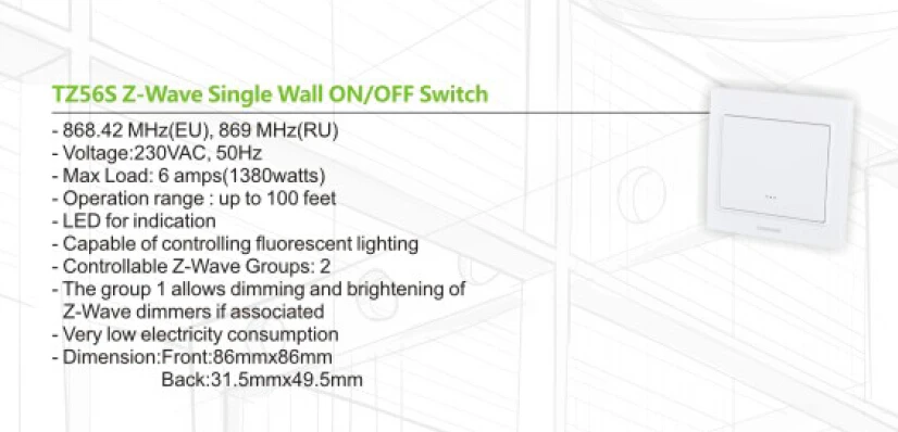 

Z-Wave Wireless Wall Mounted Switch TZ56S wireless repeater controller For smart lighting control system