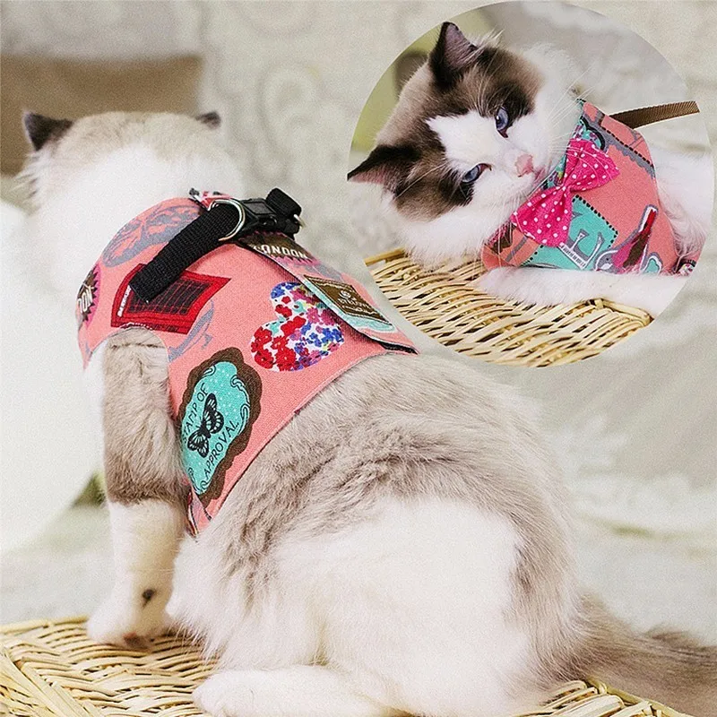 RFWCAK Pet Cat Dog Harness Safety Walking Cat Collar Leash Pet Traction Elegant British Style Cute Jacket Leash