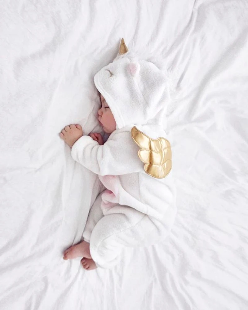 Комфортный фланелевый комбинезон для новорожденных девочек с милым единорогом, комбинезон, зимняя теплая одежда