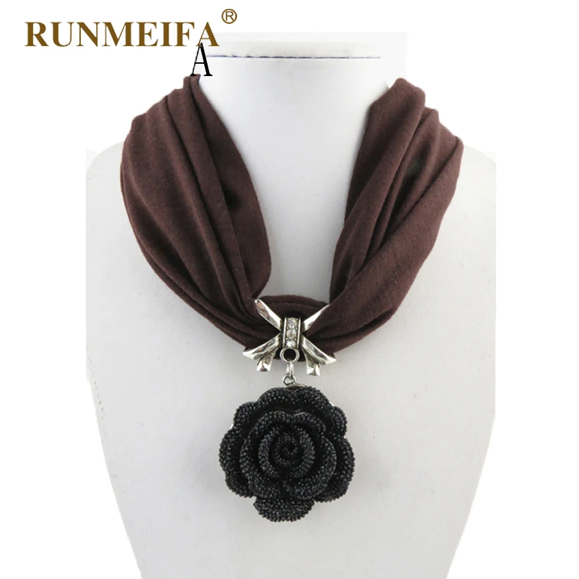 

New Fashion Classic Black Rose Flower Pendant Tassel Scarf Necklace Soft Cotton Neck Wrap Drop Party Short Polyester Scarf Women