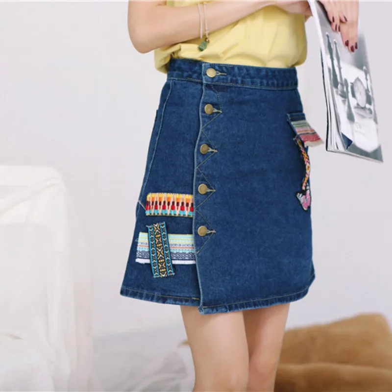P-Ammy-Fashion-High-Waist-Mini-Denim-A-Line-Skirt-Girls-Summer-Preppy