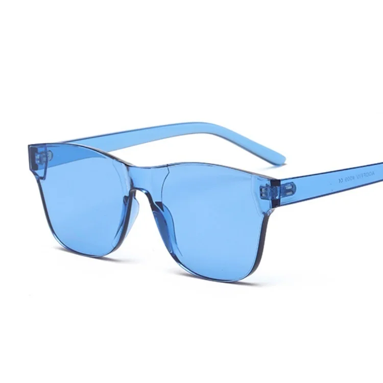 Прозрачные солнцезащитные очки карамельного цвета, женские цветные солнечные очки без оправы, солнцезащитные очки без оправы для мужчин - Цвет линз: Синий