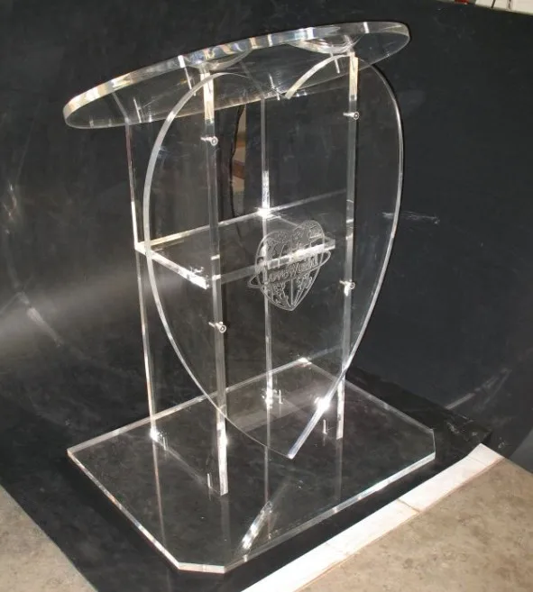Acrylic Podium Lectern Pulpit Plexiglass Lucite Clear Chrome Heart